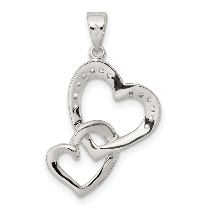 Sterling Silver Polished CZ Double Heart Charm