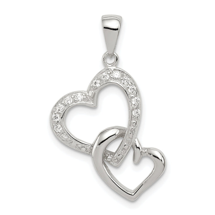 Sterling Silver Polished CZ Double Heart Charm