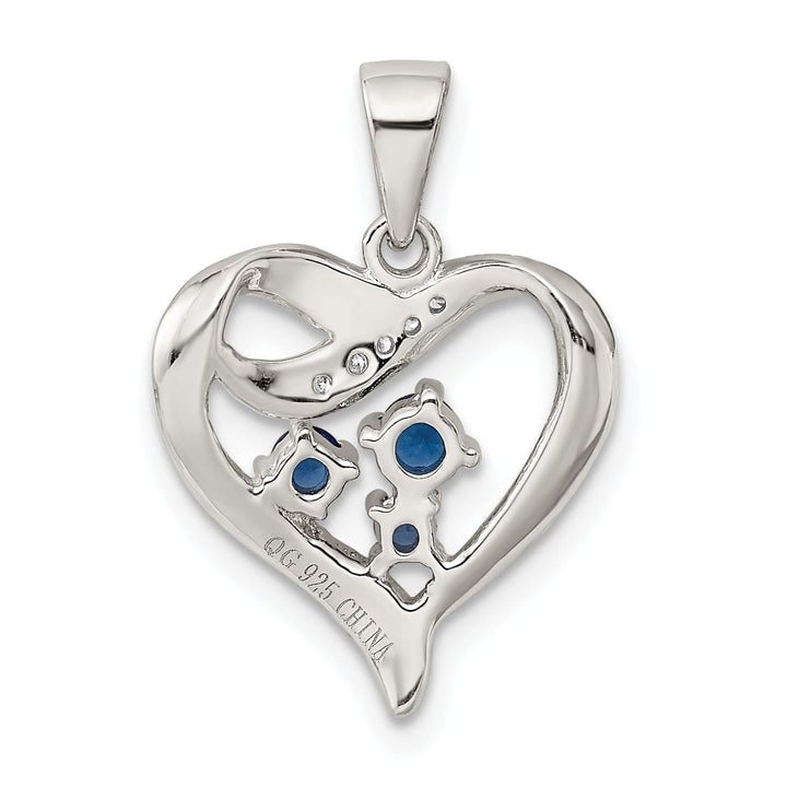 Sterling Silver Blue Clear C.Z Heart Pendant