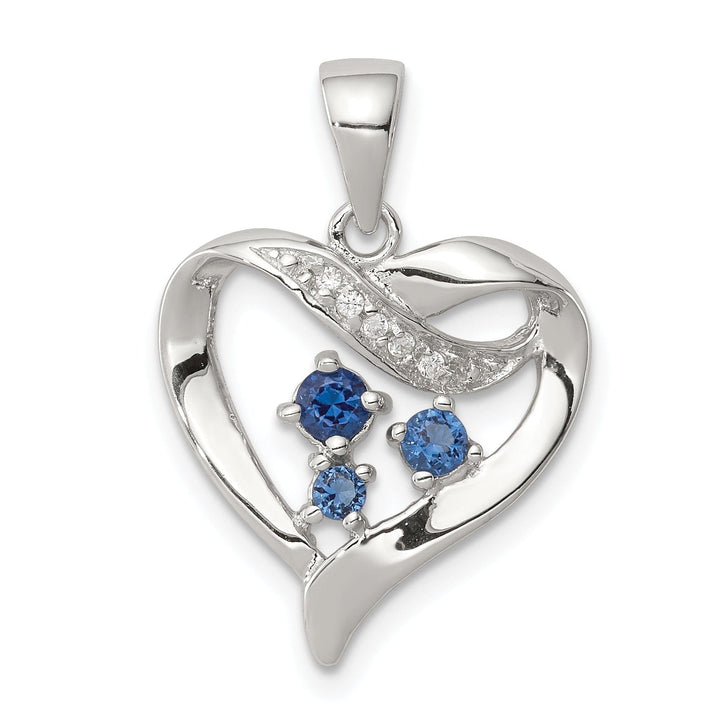 Sterling Silver Blue Clear C.Z Heart Pendant