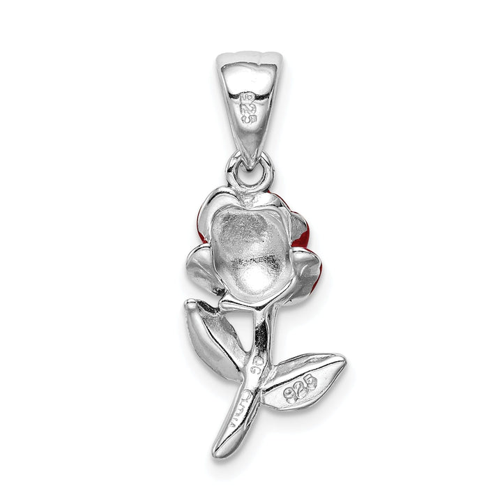 Silver Polish Finish Enameled Rose Flower Charm