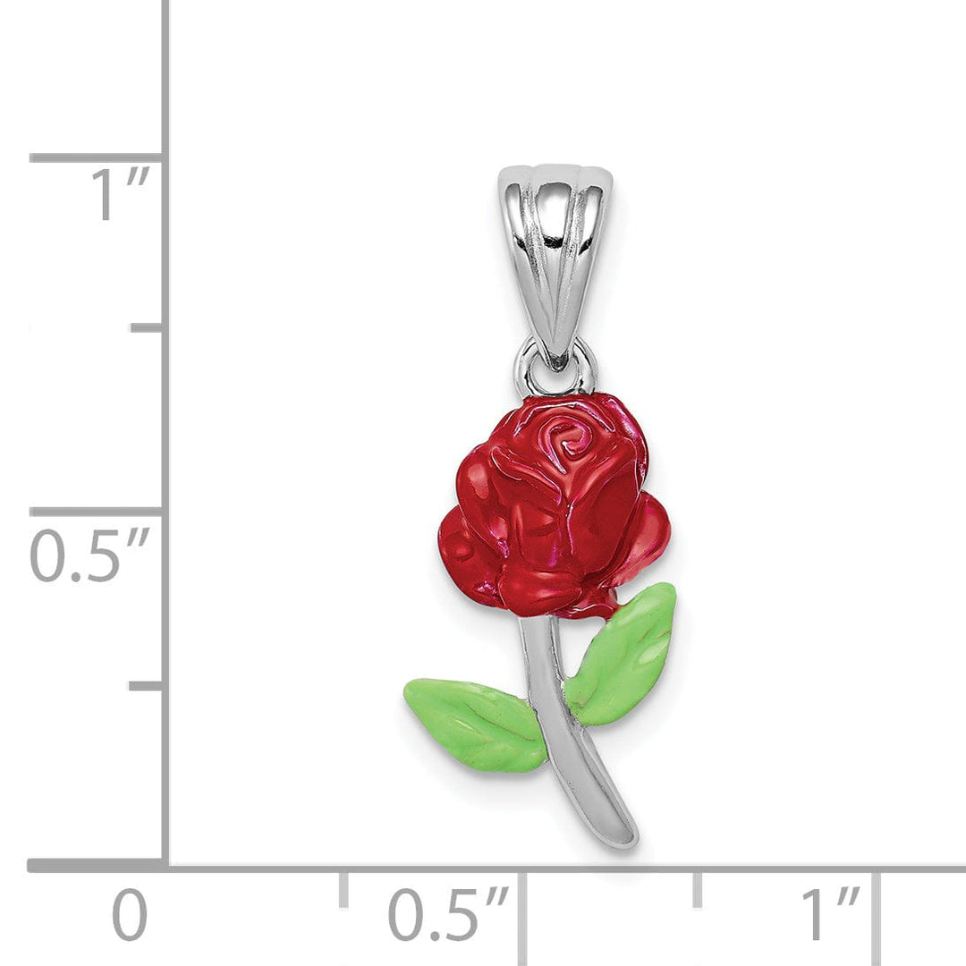 Silver Polish Finish Enameled Rose Flower Charm