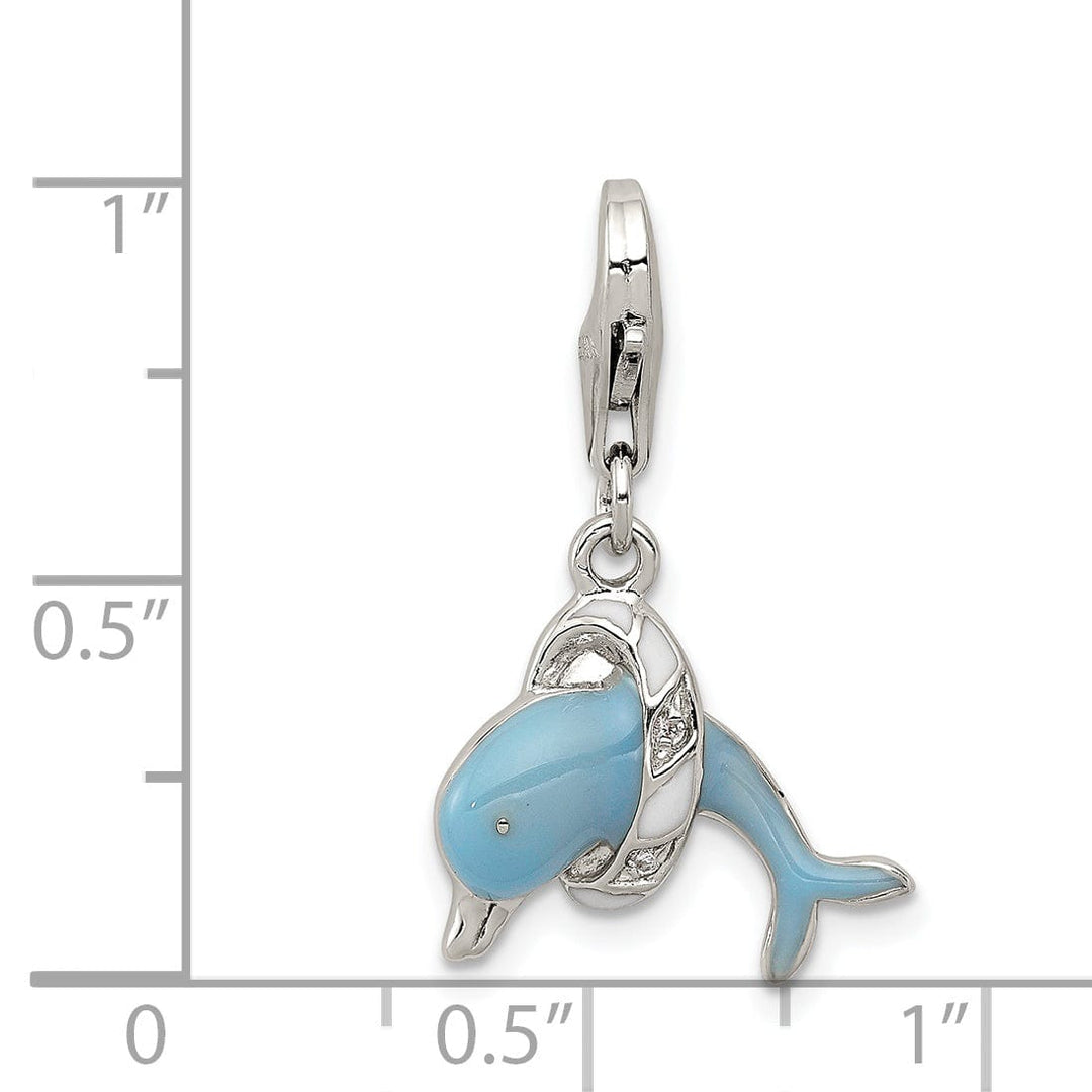 Sterling Silver Blue Enameled Dolphin Charm