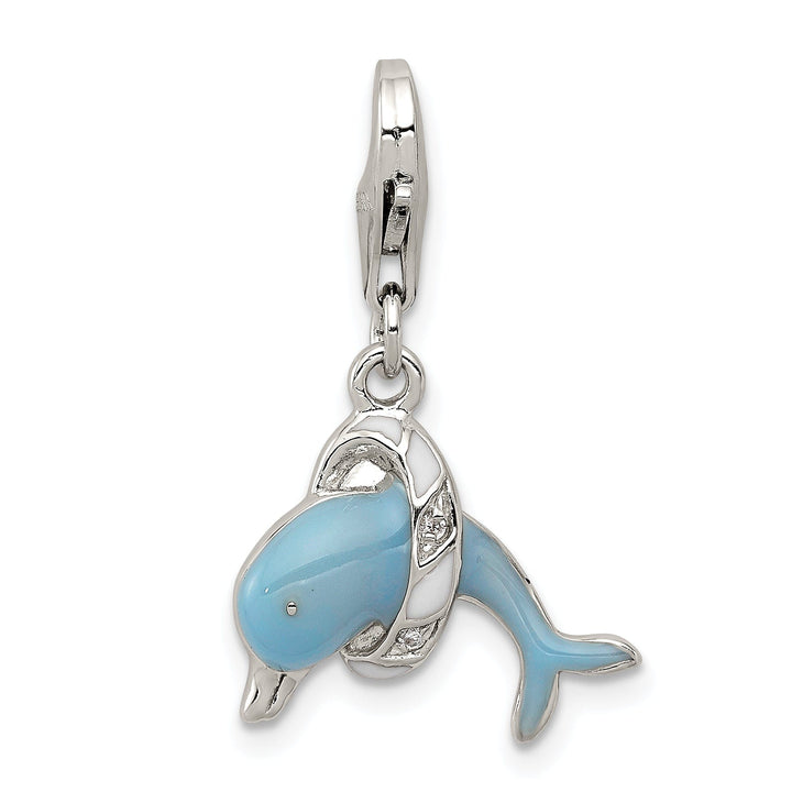 Sterling Silver Blue Enameled Dolphin Charm