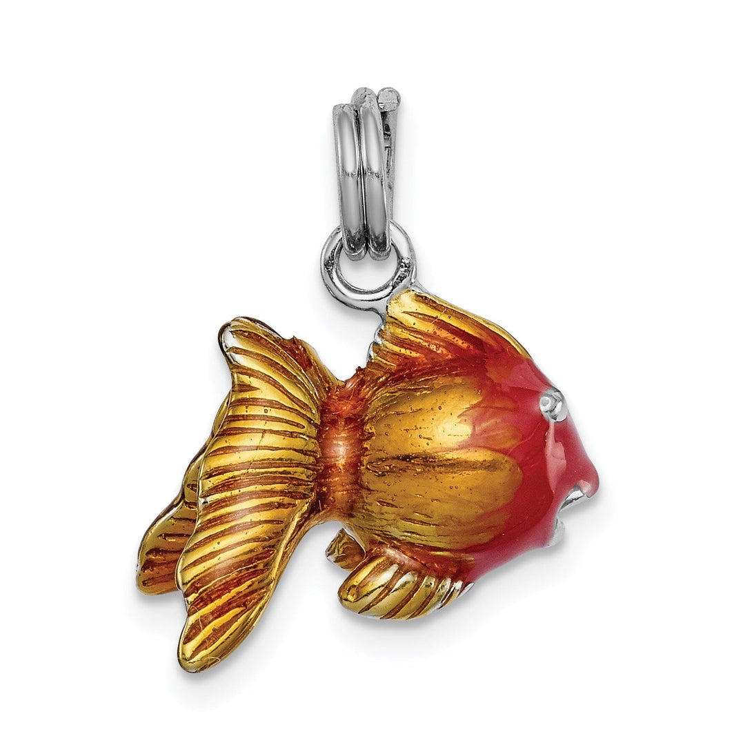 Silver Enamel 3-D Goldfish Charm Pendant