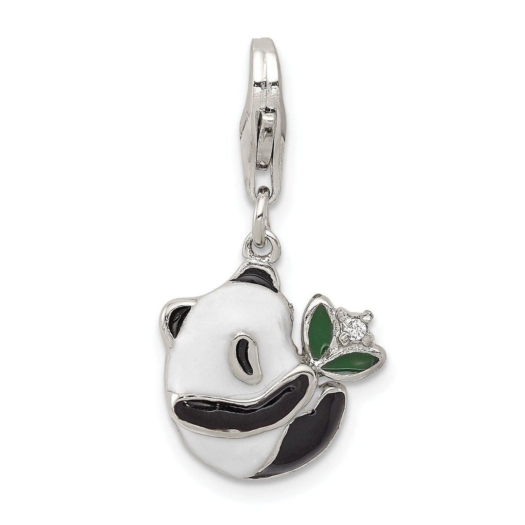 Sterling Silver C.Z Enamel Panda Charm Pendant