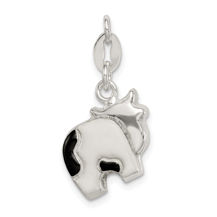 Sterling Silver Enameled Cow Charm Pendant