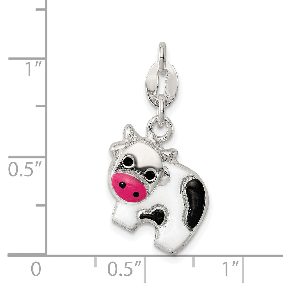 Sterling Silver Enameled Cow Charm Pendant