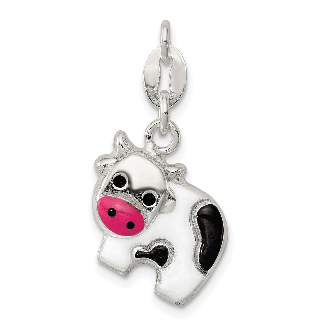 Sterling Silver Enameled Cow Charm Pendant