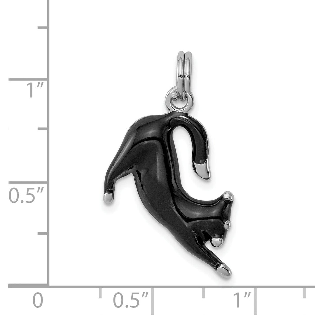 Sterling Silver Black Enamel Cat Charm Pendant