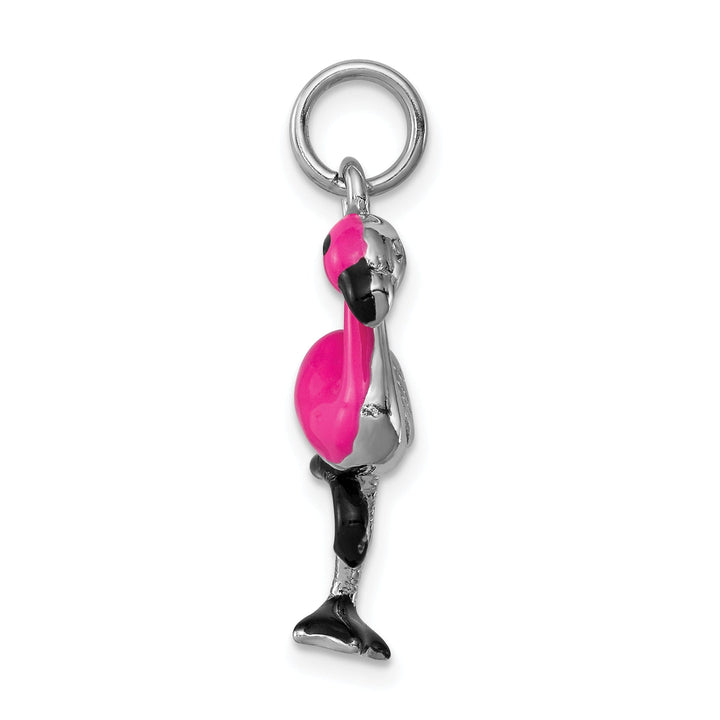 Sterling Silver Enamel 3-D Flamingo Charm