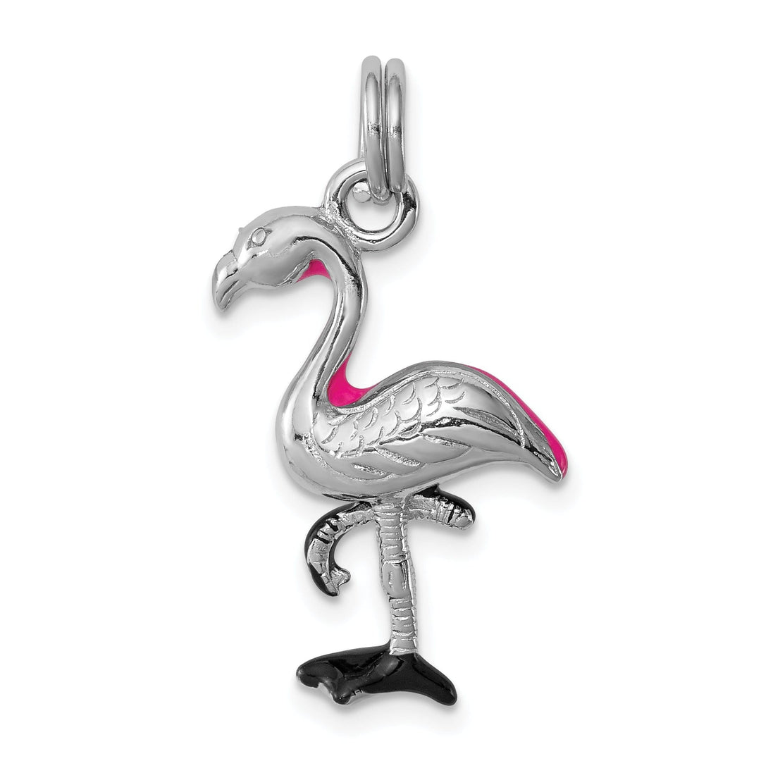 Sterling Silver Enamel 3-D Flamingo Charm