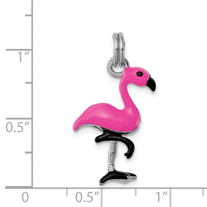 Sterling Silver Enamel 3-D Flamingo Charm