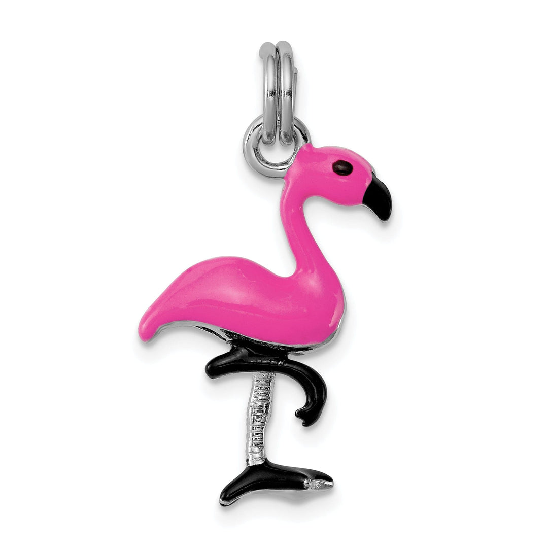 Sterling Silver Enamel 3-D Flamingo Charm