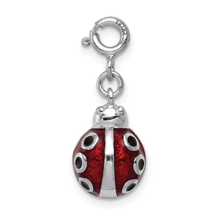 Solid Sterling Silver Enamel Ladybug Charm