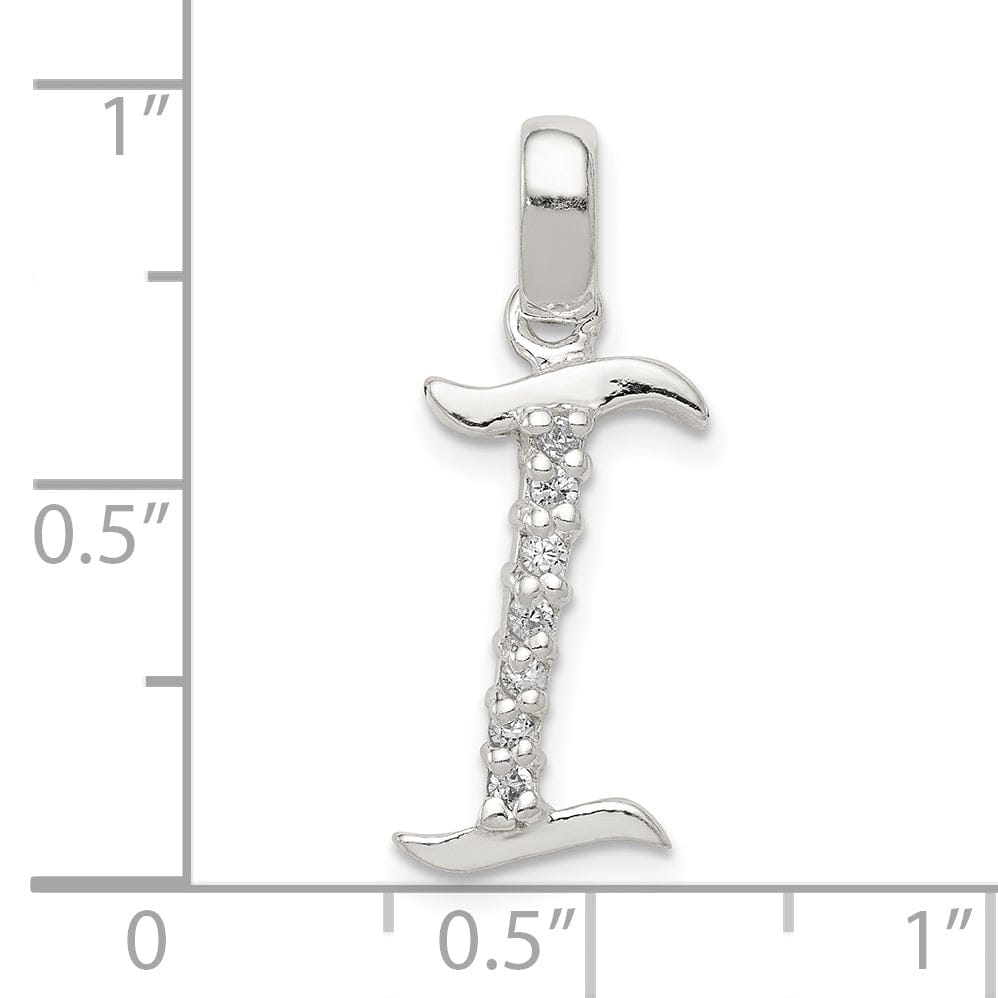 Sterling Silver CZ Initial I Charm Pendant