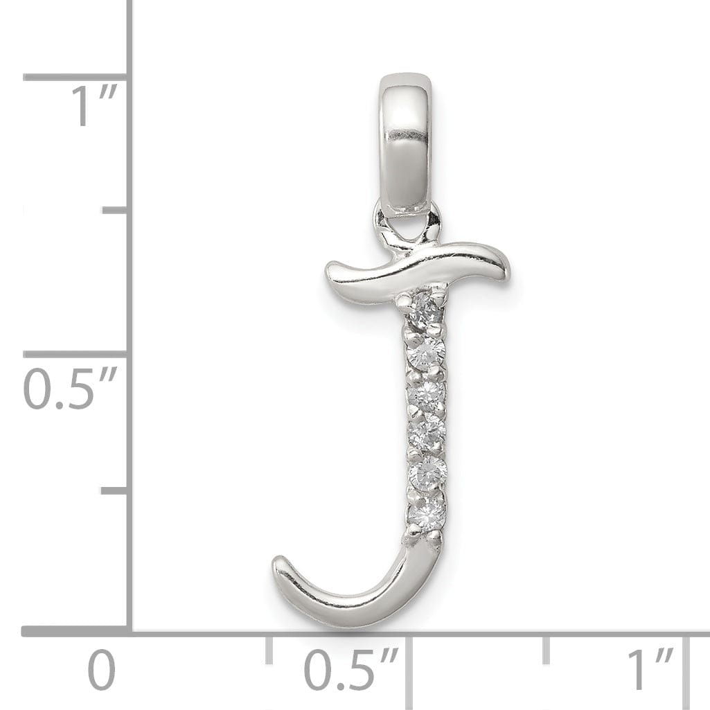 Sterling Silver CZ Initial J Charm Pendant