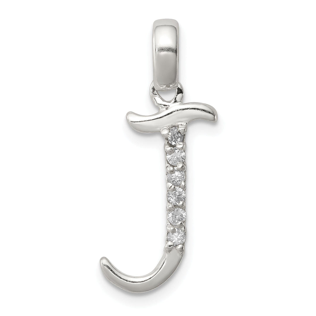 Sterling Silver CZ Initial J Charm Pendant