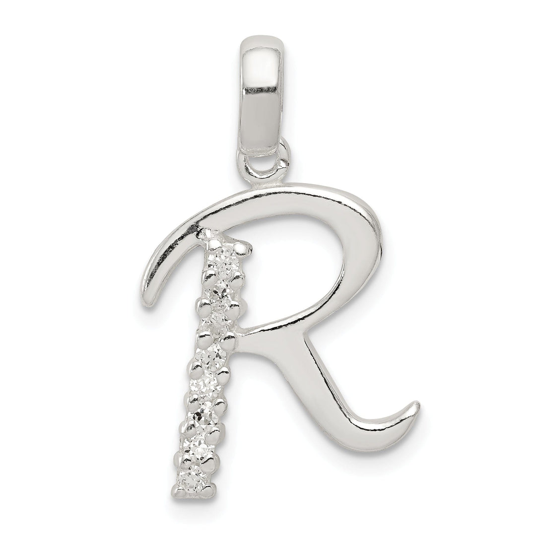 Sterling Silver CZ Initial R Charm Pendant