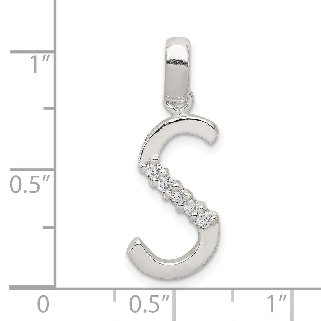 Sterling Silver CZ Initial S Charm Pendant