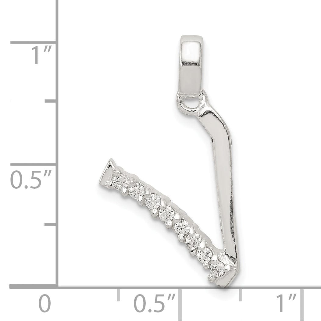 Sterling Silver CZ Initial V Charm Pendant