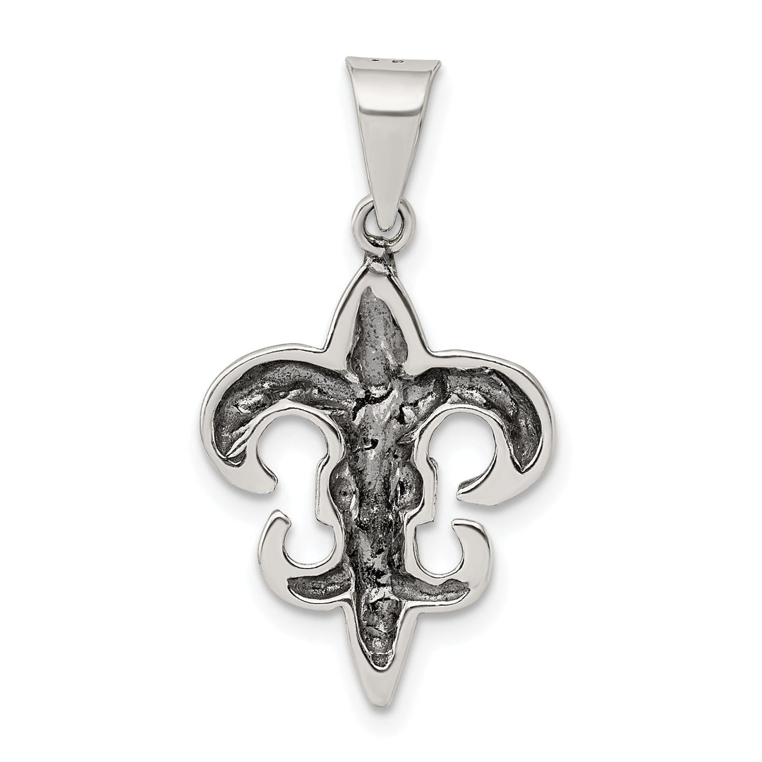 Silver Polished Antiqued Fleur De lis Charm