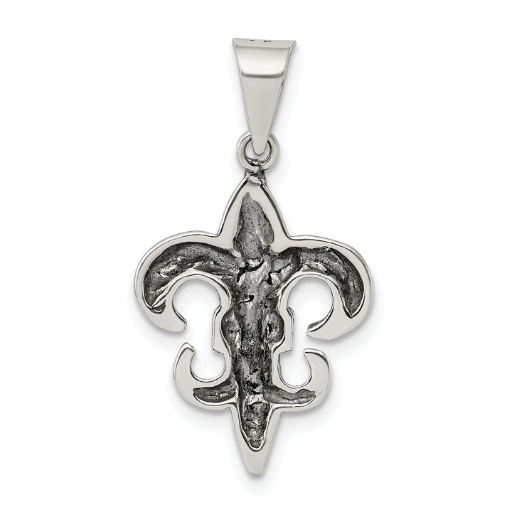 Silver Polished Antiqued Fleur De lis Charm