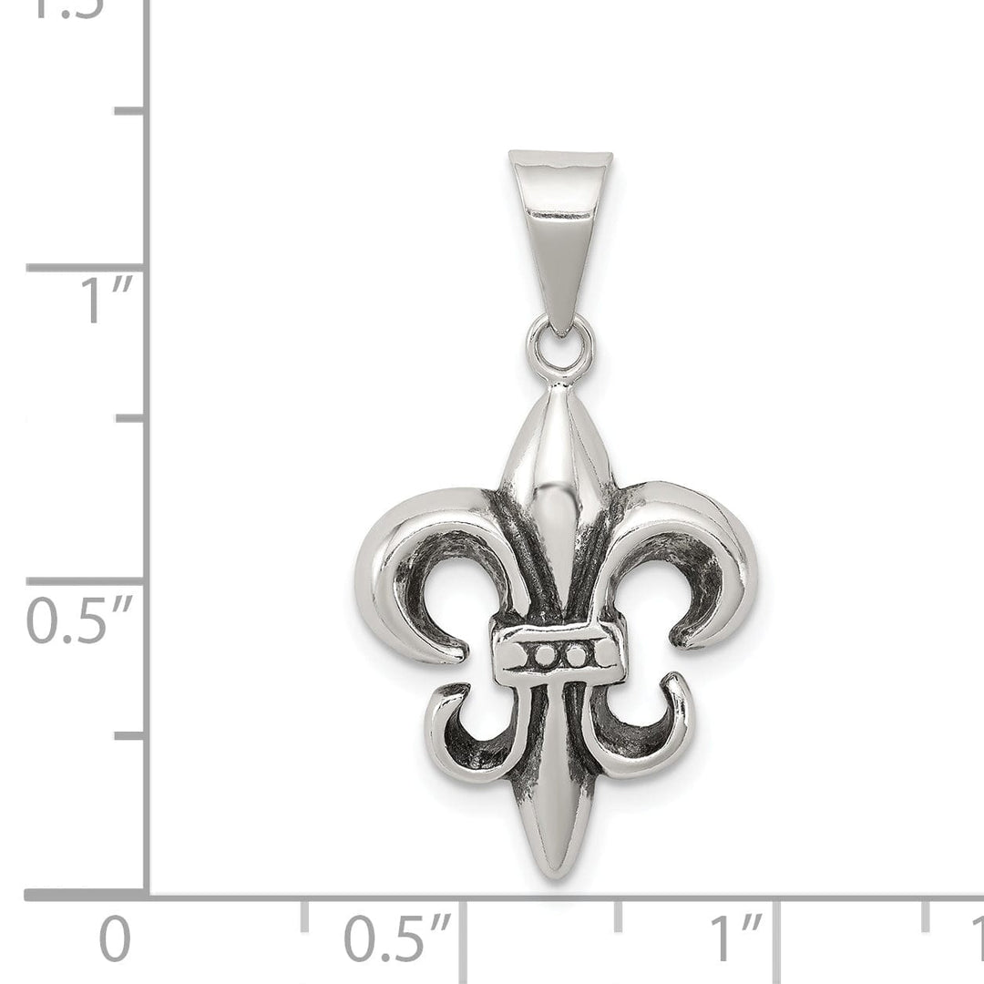 Silver Polished Antiqued Fleur De lis Charm