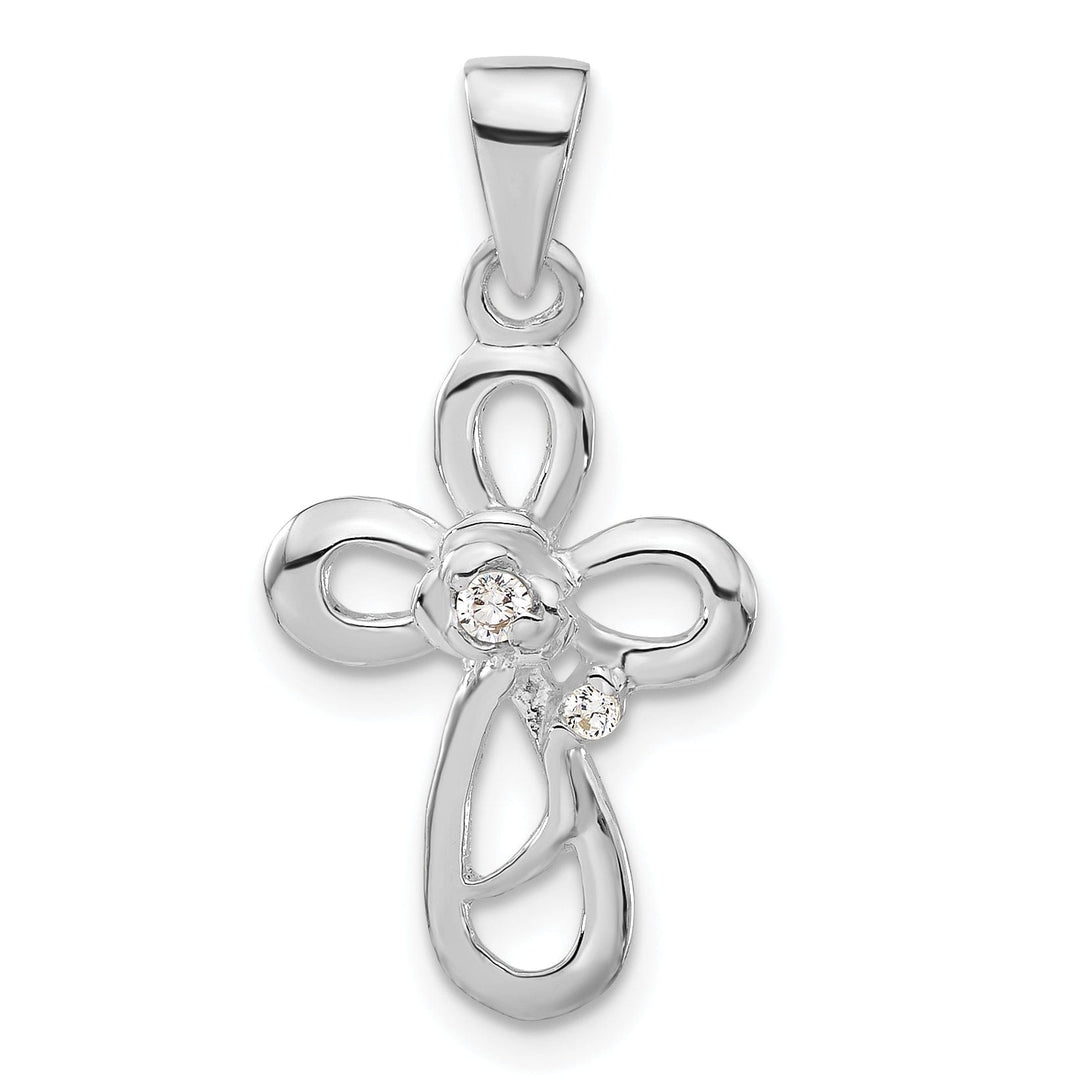 Sterling Silver C.Z Polish Finish Cross Pendant