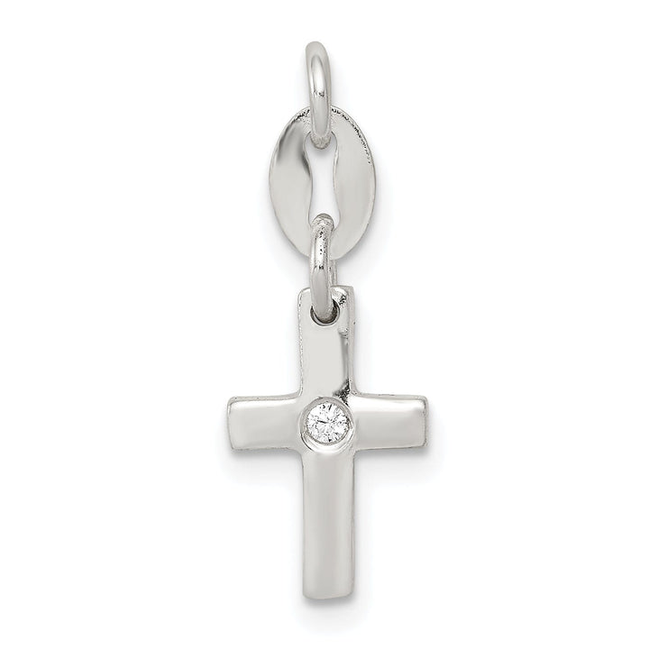 Sterling Silver and CZ Polished Cross Charm