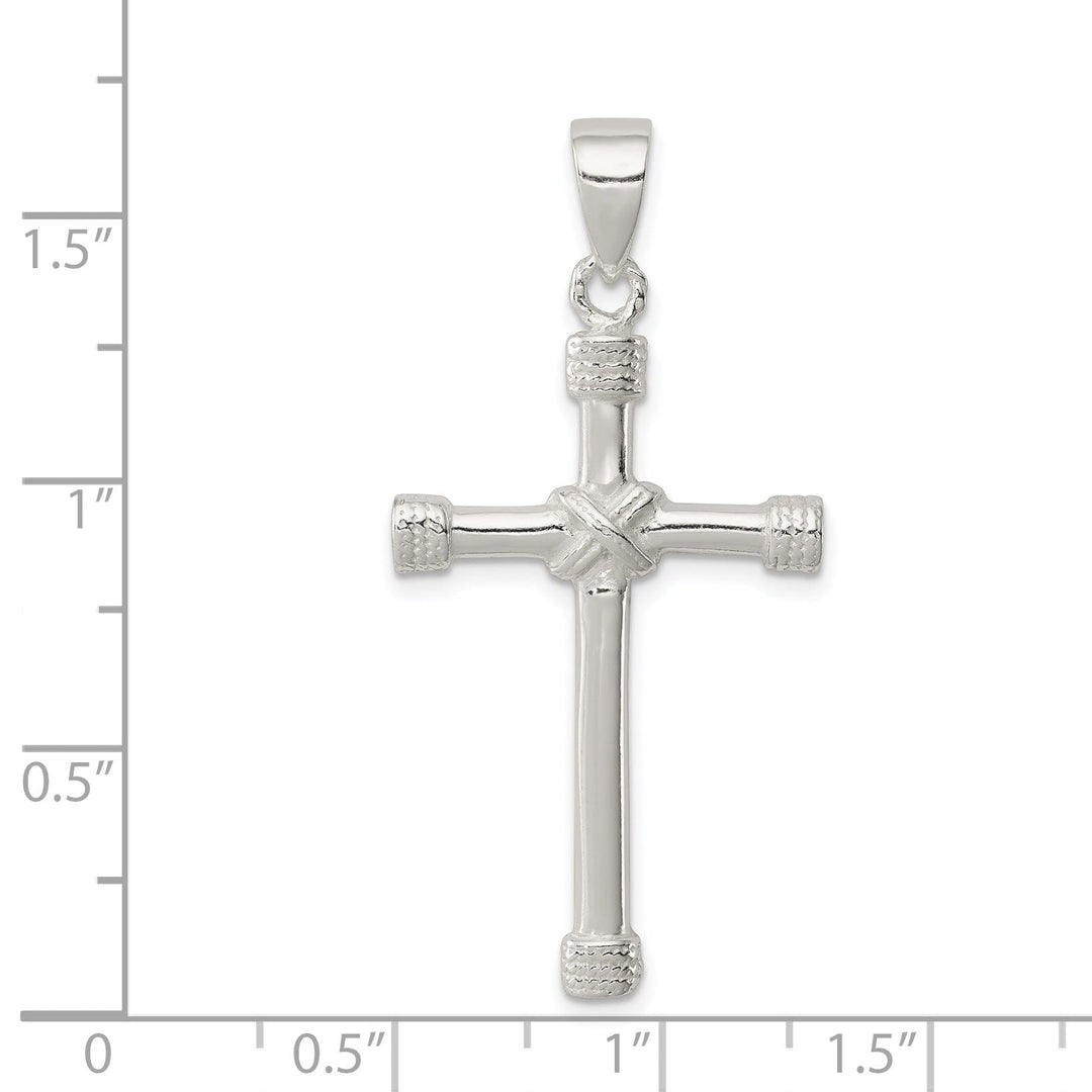 Silver Polished Textured Finish Cross Pendant