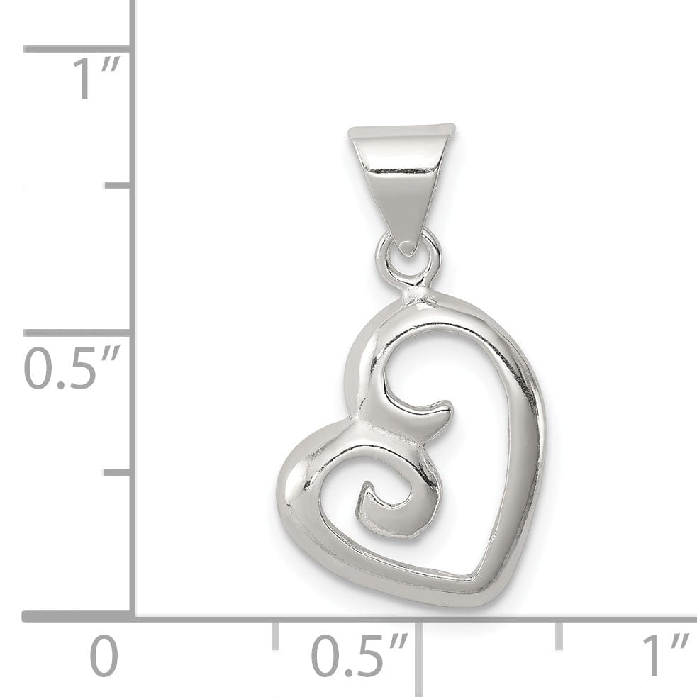 Sterling Silver Fancy Swirl Open Heart Pendant