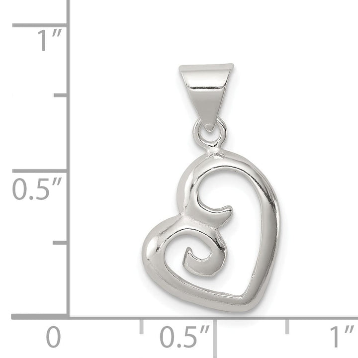 Sterling Silver Fancy Swirl Open Heart Pendant