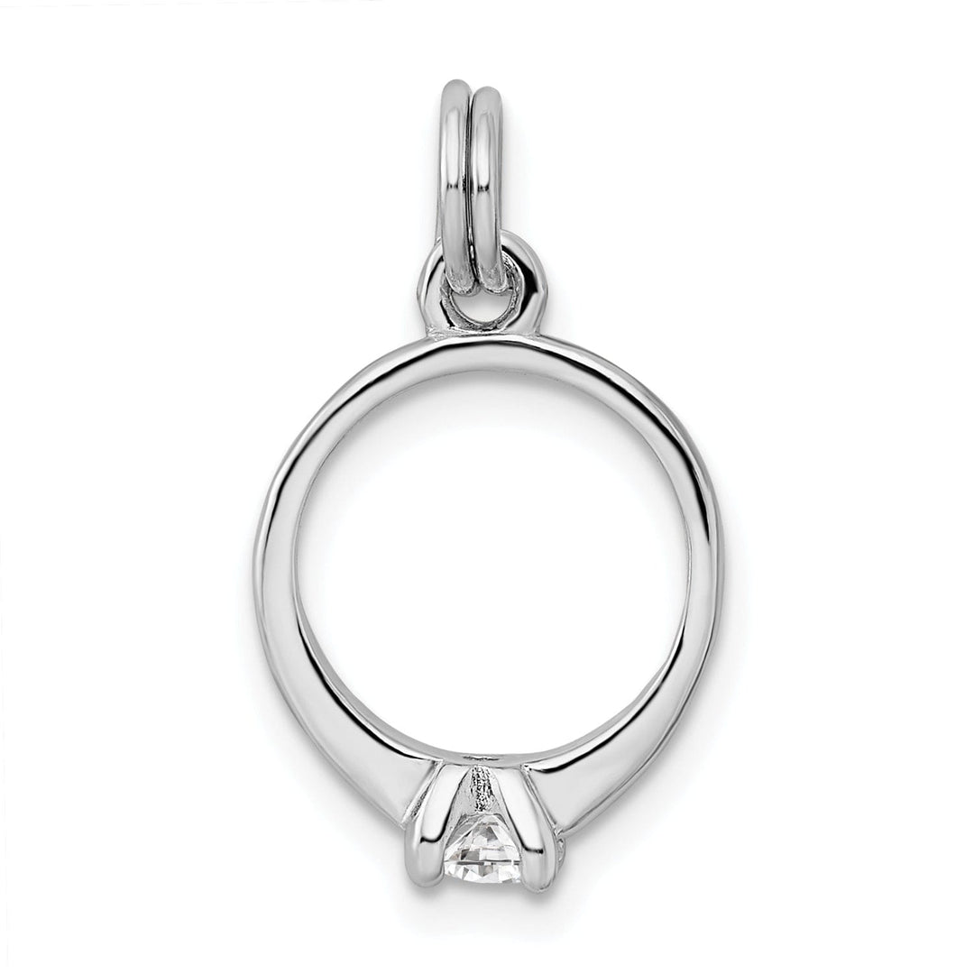 Silver Solid Polish Moveable 3-D C.Z Ring Charm