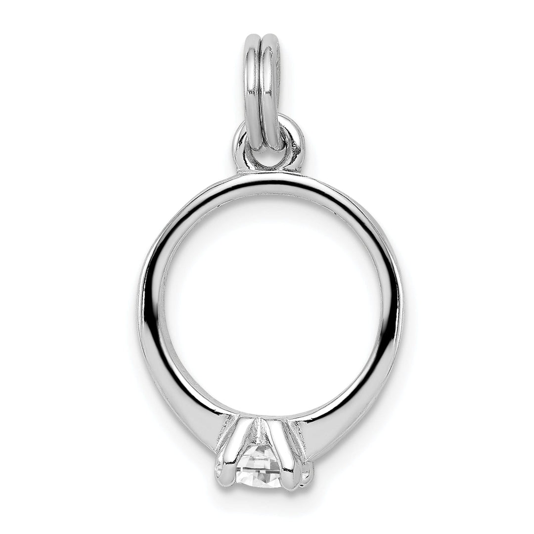 Silver Solid Polish Moveable 3-D C.Z Ring Charm