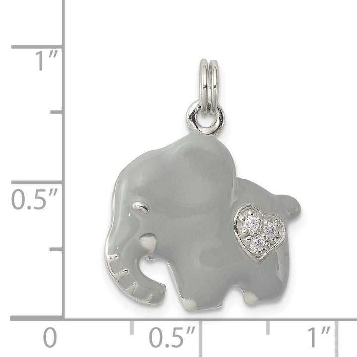 Sterling Silver CZ Grey Enameled Elephant Charm