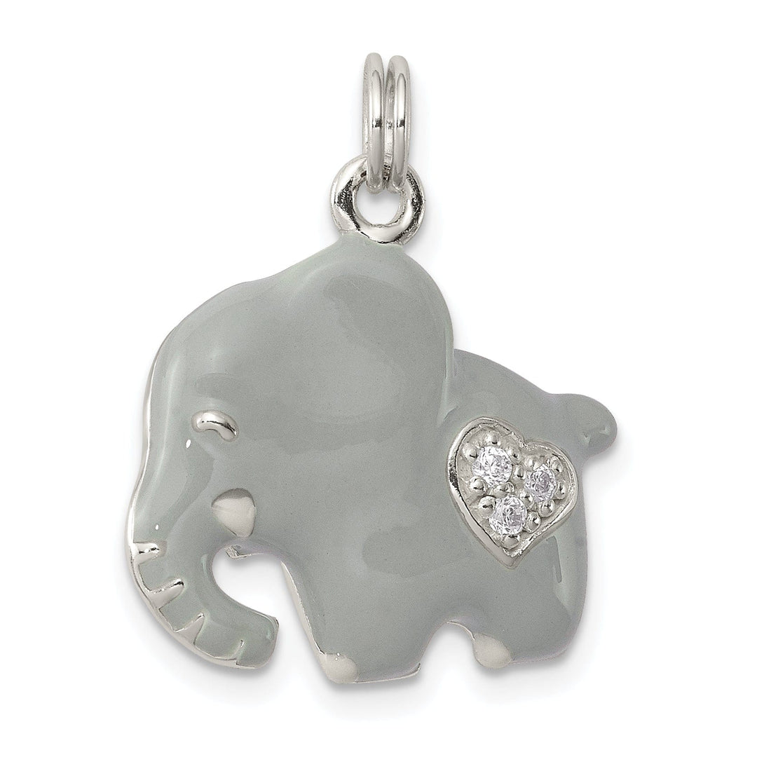 Sterling Silver CZ Grey Enameled Elephant Charm