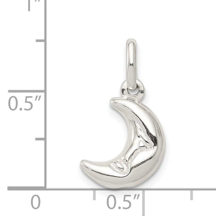 Sterling Silver 3-D Half Moon Charm Pendant