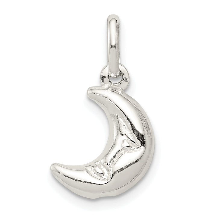 Sterling Silver 3-D Half Moon Charm Pendant