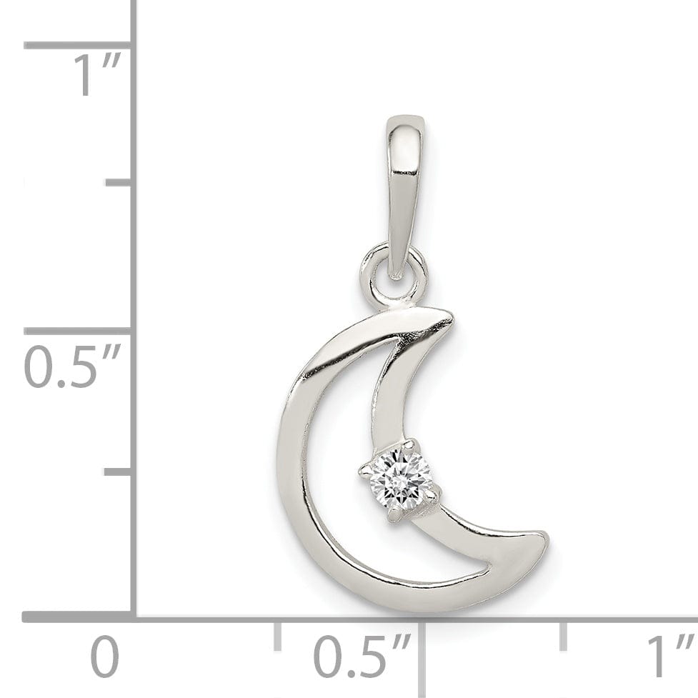 Sterling Silver C.Z Polished Moon Charm Pendant
