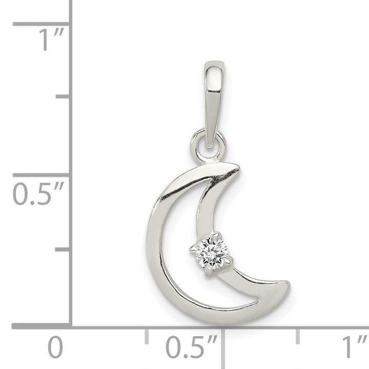 Sterling Silver C.Z Polished Moon Charm Pendant