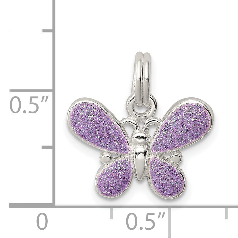 Silver Polished Purple Enamel Butterfly Charm