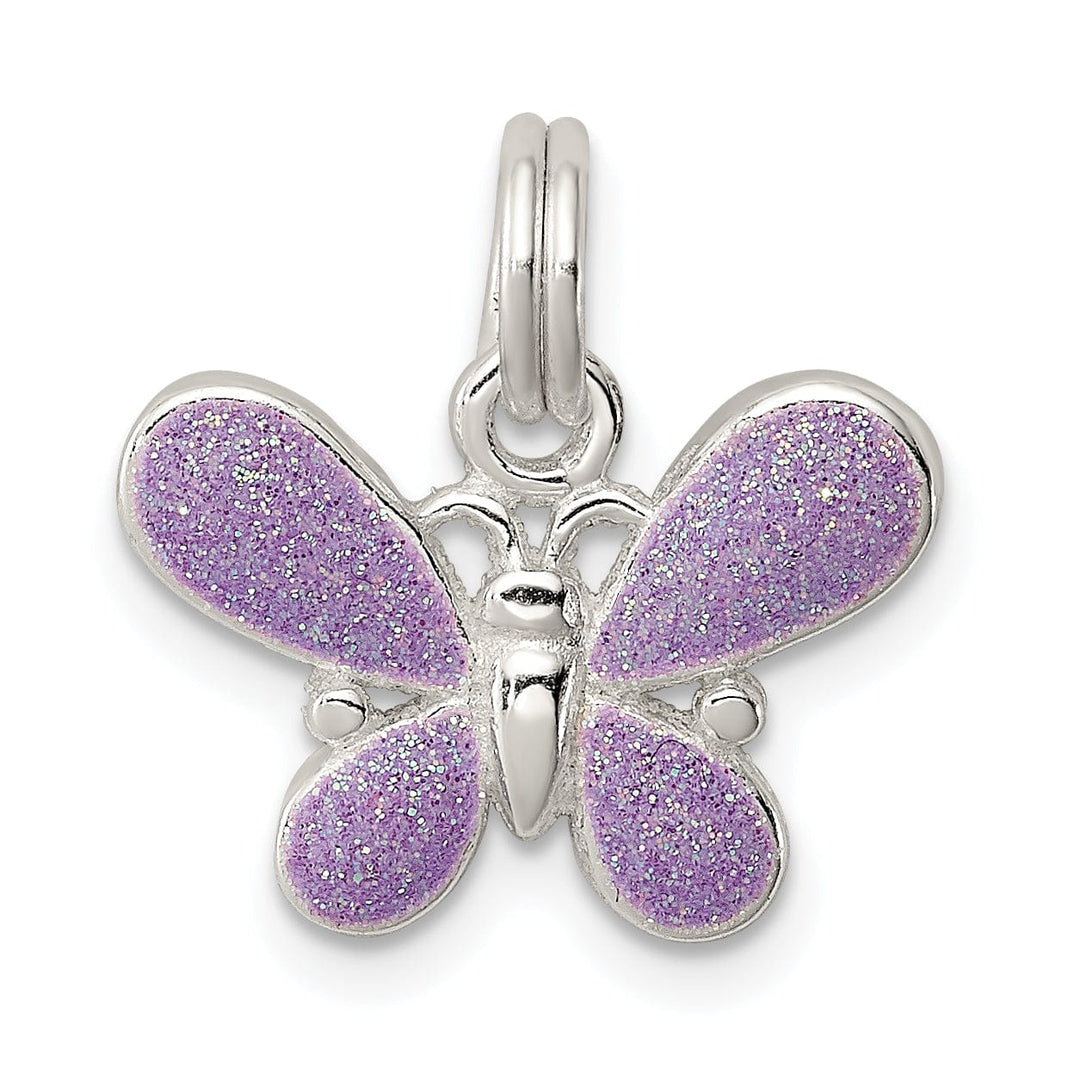 Silver Polished Purple Enamel Butterfly Charm