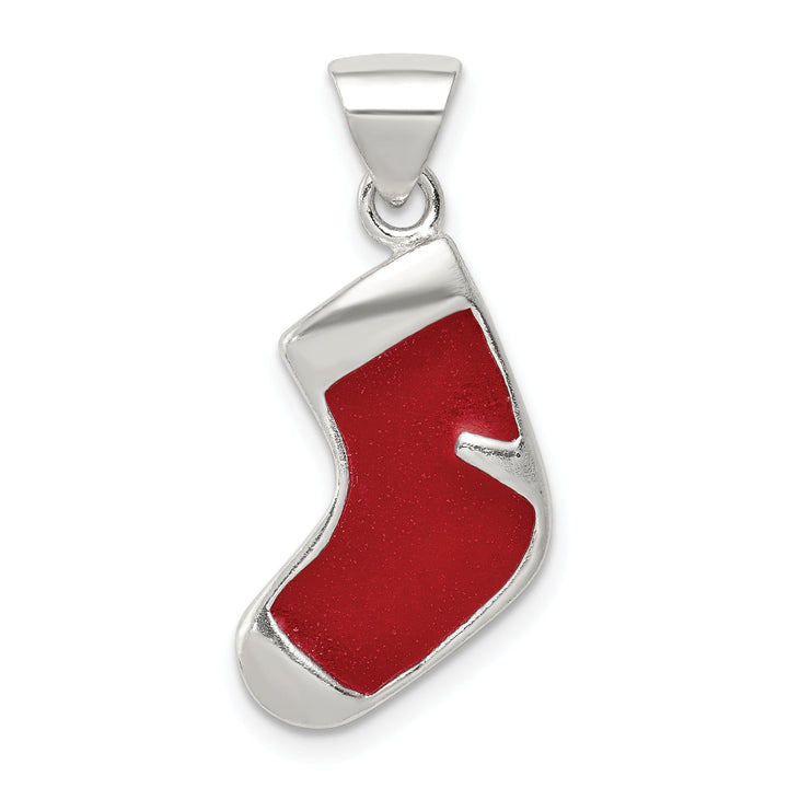 Silver Enameled Christmas Stocking Pendant