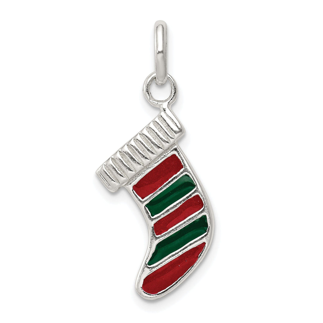 Silver Enameled Christmas Stocking Pendant