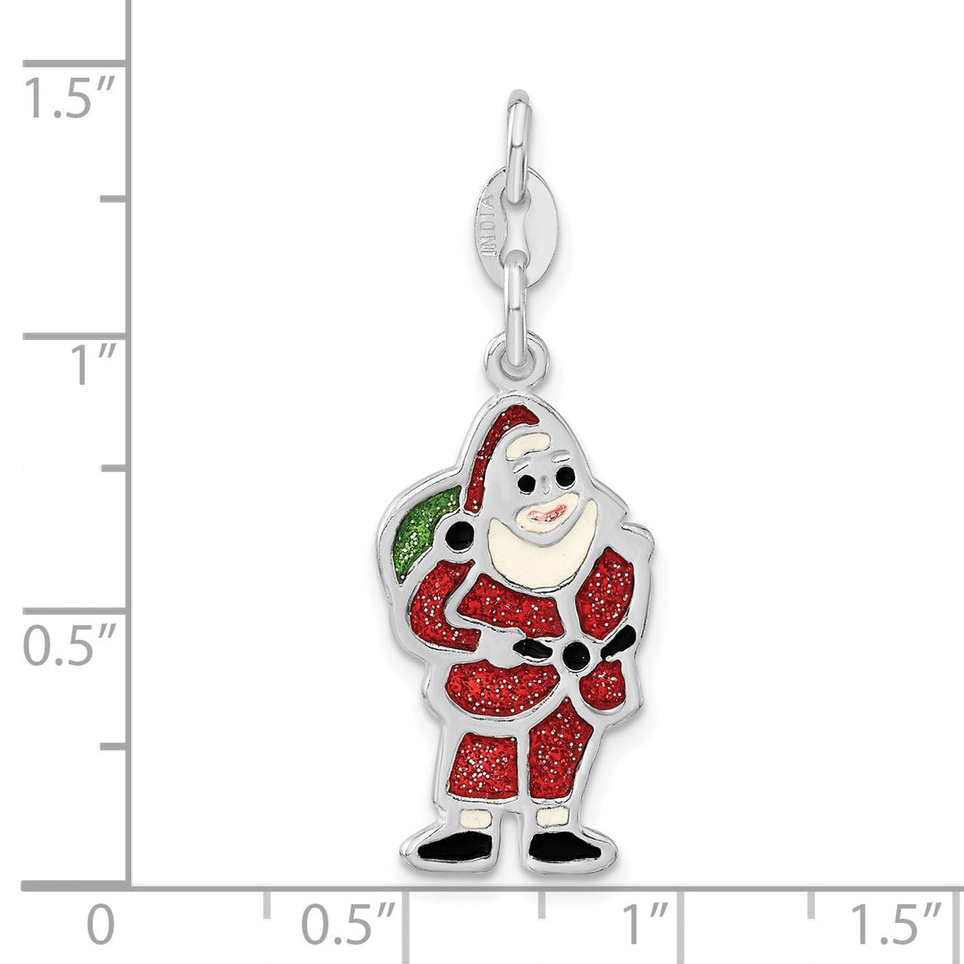 Sterling Silver Polished Enameled Santa Pendant