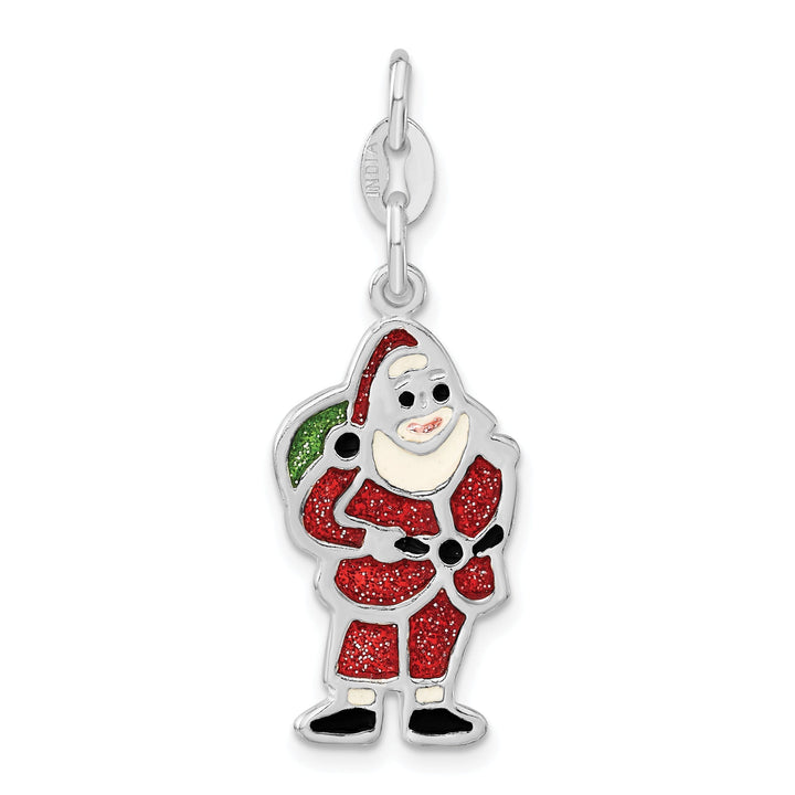 Sterling Silver Polished Enameled Santa Pendant