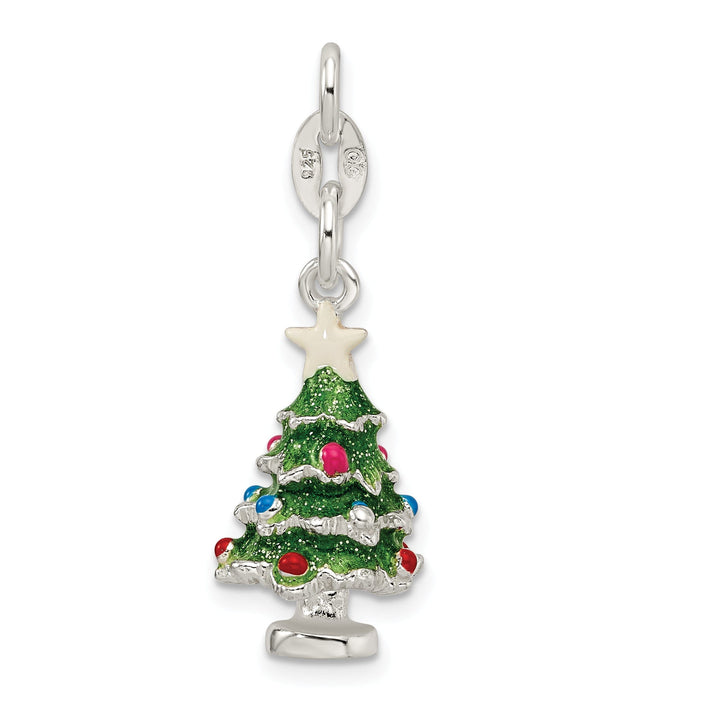 Silver Enameled Christmas Tree Charm Pendant