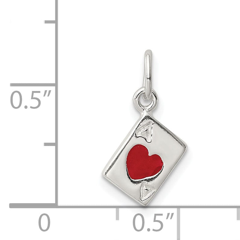 Silver Polish Enameled Ace Of Hearts Card Charm