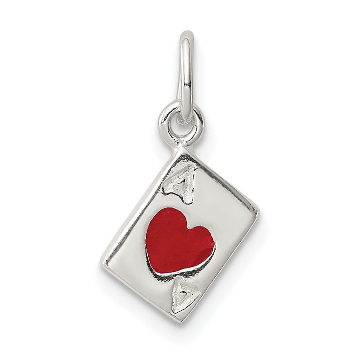 Silver Polish Enameled Ace Of Hearts Card Charm